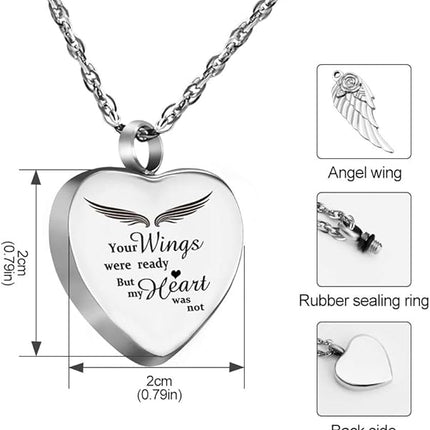 Engraved Heart Urn Necklace for Ashes