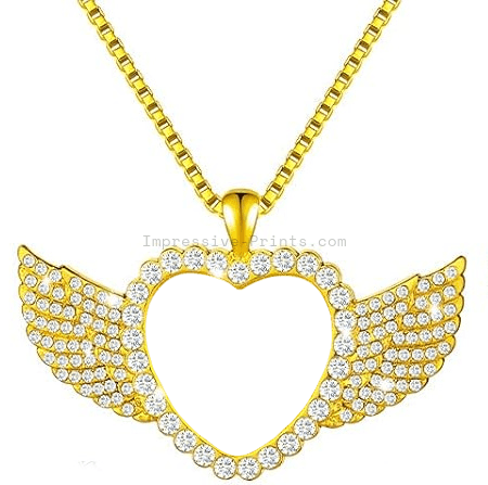 Custom Photo Rhinestone Necklace  Heart with wings