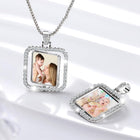 Personalized Silver Square Shape Double Sided Rhinestone Pendant 0.98 inch