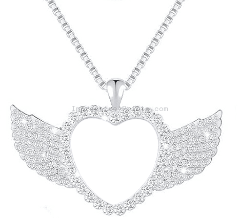 Custom Photo Rhinestone Necklace  Heart with wings