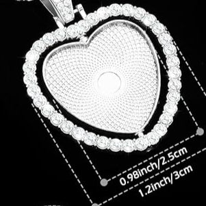 Personalized Silver Heart Shape Double Sided Rhinestone Pendant 0.98 inch