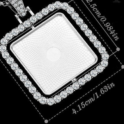 Personalized Silver Square Shape Double Sided Rhinestone Pendant 0.98 inch