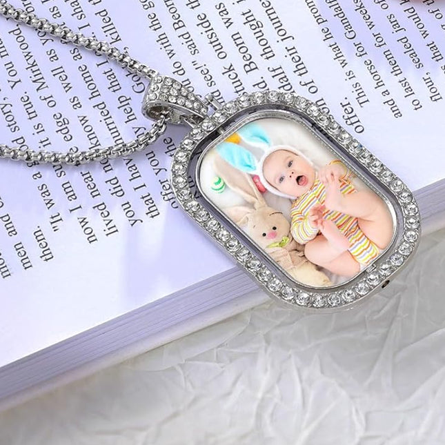 Personalized Silver Rectangular Shape Double Sided Rhinestone Pendant