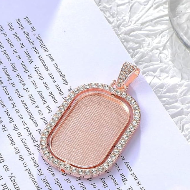 Personalized Rose Gold Rectangular Shape Double Sided Rhinestone Pendant