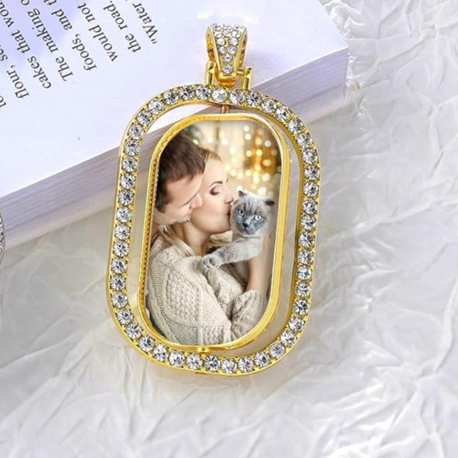 Personalized Gold Rectangular Shape Double Sided Rhinestone Pendant