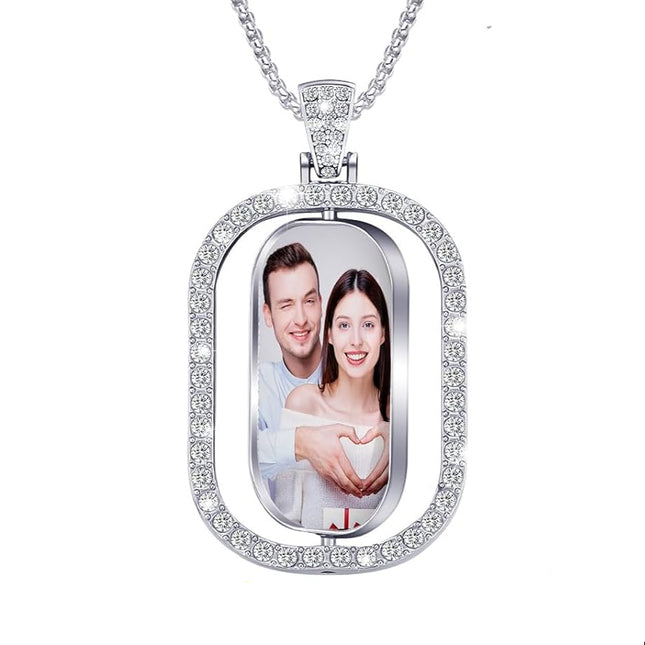Personalized Silver Rectangular Shape Double Sided Rhinestone Pendant