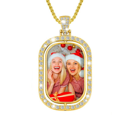 Personalized Gold Rectangular Shape Double Sided Rhinestone Pendant