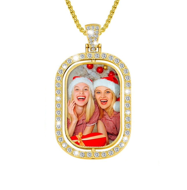 Personalized Gold Rectangular Shape Double Sided Rhinestone Pendant