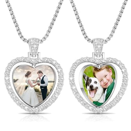 Personalized Silver Heart Shape Double Sided Rhinestone Pendant 0.98 inch
