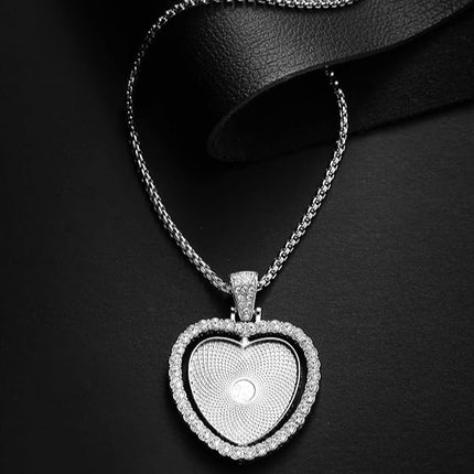 Personalized Silver Heart Shape Double Sided Rhinestone Pendant 0.98 inch
