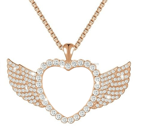 Custom Photo Rhinestone Necklace  Heart with wings