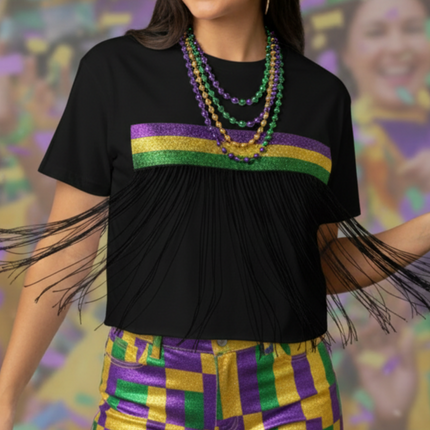 Mardi Gras Glitter Stripes & Fringe, Black