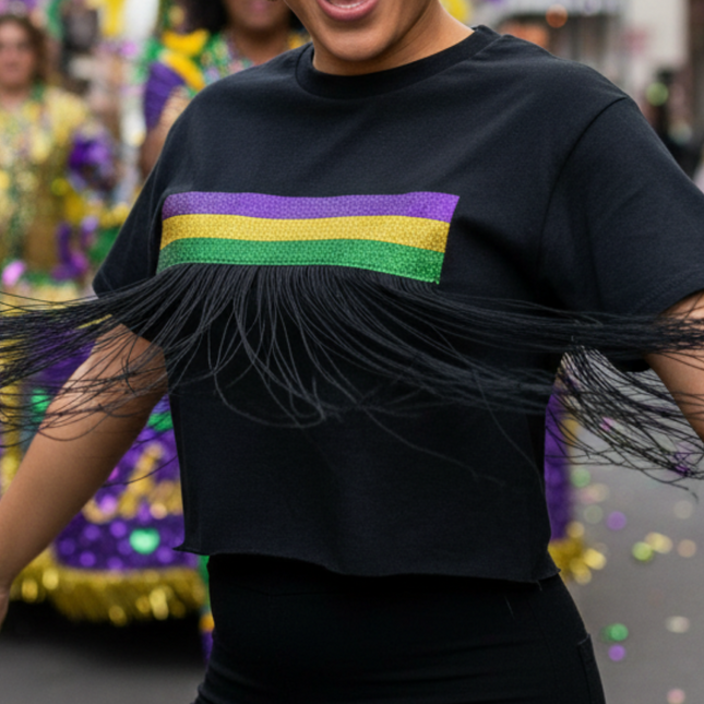 Mardi Gras Glitter Stripes & Fringe, Black