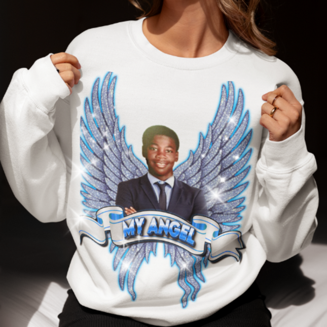 Personalized Angel Wings with Photo & Rhinestones . Blue shades