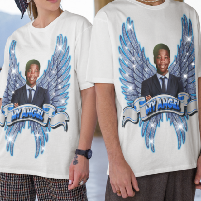 Personalized Angel Wings with Photo & Rhinestones . Blue shades