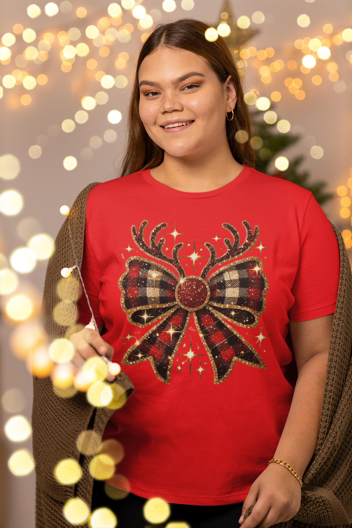 Christmas Reindeer Bow Shirt.