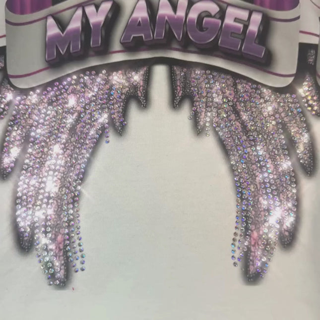 Personalized Angel Wings with Photo & Rhinestones . Purple pink shades
