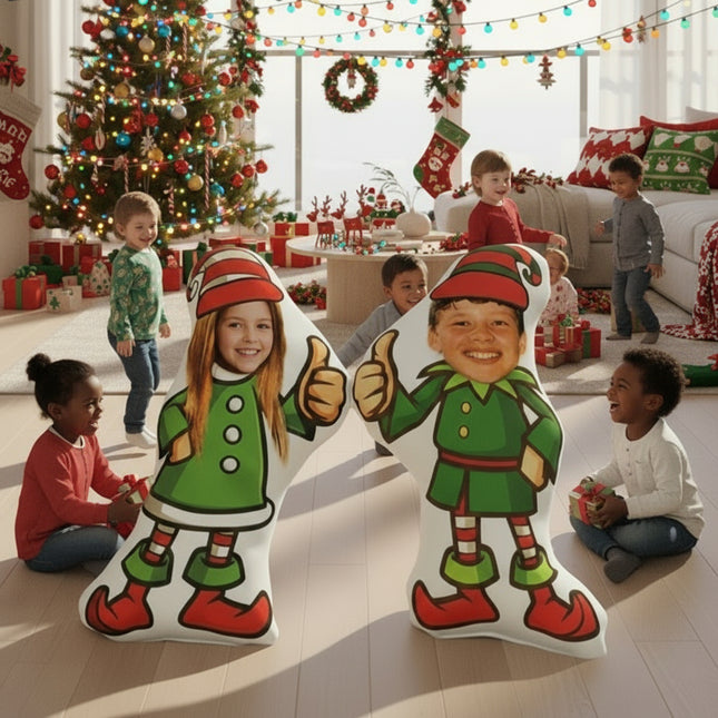 Custom Elf Cutout Pillow, 16 inches – Your Face on a Festive Elf